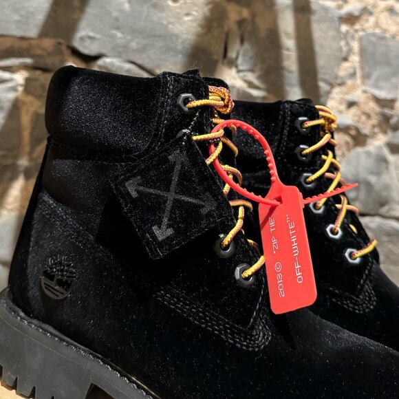 Off-White X Timberland Black Velvet Combat Boots - Picture 4 of 13